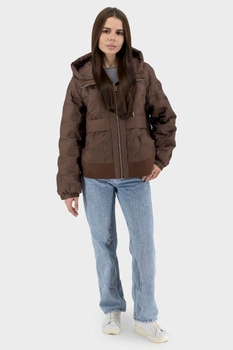 Жіноча куртка casual з біопухом і капюшоном на блискавці Snow Owl (коричневий, S), 117060, 116984