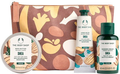Подарунковий набір The Body Shop Shea Крем для душу 60 мл + Олія для тіла 50 мл + Бальзам для рук 30 мл + Косметичка (5028197472641)