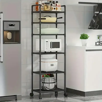 Стеллаж-этажерка на колесах 6 уровней 170×42×32 см черный напольная передвижная полка
