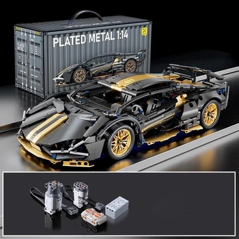Конструктор на радиоуправлении 1:14 Lamborghini Black Taurus 36 см с мотором и пультом, 1314 деталей черная с золотом