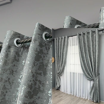 Комплект штор на люверсах VR-Textil Льон мармур Pavliani ХО № 1264ш Сірий 150х250 см 2 шт (37-0317)