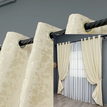 Комплект штор на люверсах VR-Textil Льон мармур Pavliani ХО № 1908ш Молочний 150х250 см 2 шт (37-0319)