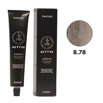 Перманентна фарба для волосся з гранатовою та кокосовою олією Kemon Actyva Coloro Permanent 8.78 Світлий блонд фіолетово-перлинний 100 мл