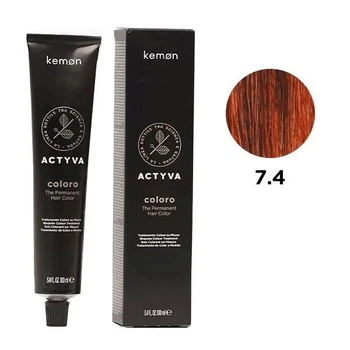 Перманентная краска для волос с гранатовым и кокосовым маслом Kemon Actyva Coloro Permanent 7.4 Медно-русый 100 мл