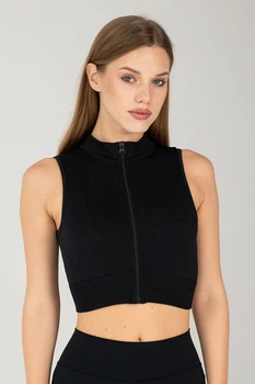 Женский спортивный топ-майка на молнии Giulia Flex top "Turbo Zip" B018 S Black, маломерная модель, кроп топ из микрофибры, для тренировок