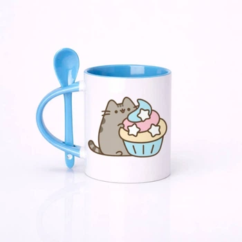 Чашка керамическая с ложкой глянцевая Pusheen Пушин 330 мл (ПУ10359)