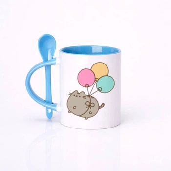 Чашка керамическая с ложкой глянцевая Pusheen Пушин 330 мл (ПУ10355)