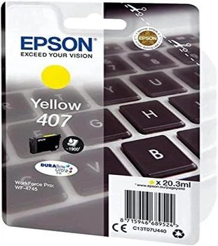 Картридж Epson 407 C13T07U440 Желтый DuraBrite Ultra для WorkForce Pro WF-4745 DTWF объем 20 3мл на 1900 страниц стойкий к размазыванию