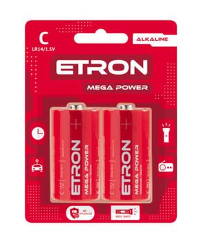Батарейка ETRON LR14 1,5V Mega Power 2шт/упак. (ціна за уп)