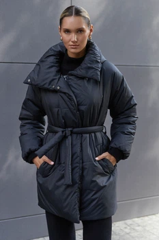 Жіноча зимова куртка із плащівки з поясом Seventeen L-XL Чорний (2000000197791)