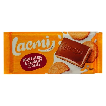 Упаковка шоколаду Roshen Lacmi молочного з молочною начинкою та печивом 100 г х 12 шт