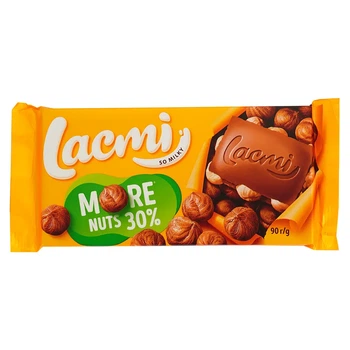 Упаковка шоколаду Roshen Lacmi з цілим лісовим горіхом 90 г х 12 шт