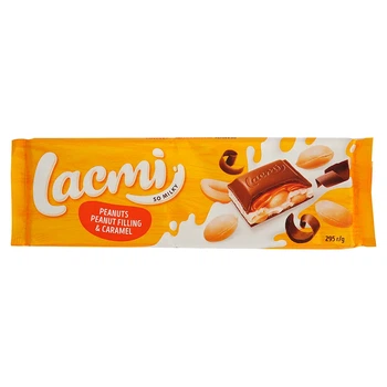 Упаковка шоколаду Roshen Lacmi молочний з арахісом та карамельно-арахісовою начинкою 295 г х 12 шт