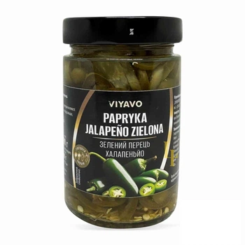 Перец маринованный Viyavo зеленый халапеньо резаный ск/б 327 мл. (5902166756386)