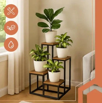 Подставка для цветов напольная RUHHY 25997 Loft 4-ярусная металлическая подвазонник, стойка для комнатных растений