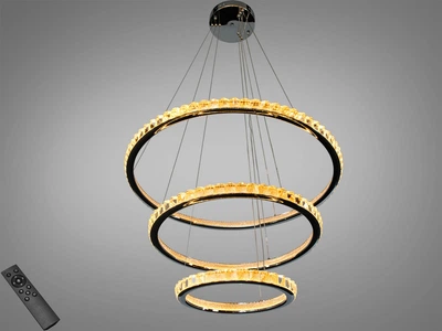 Подвесная LED люстра Diasha хром 3 кольца 185W с пультом для гостиной 66081/800+600+400CH