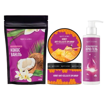 Тройной медовый антицеллюлитный набор SPA Скраб+Обертывания+Крио гель Reclaire cosmetics Rc2172