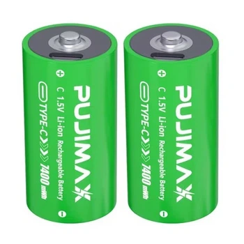Аккумуляторы (2 шт) Тип C (R14) с USB Type-C 1.5V Li-Ion 7400mWh + кабель + кейс (162350-2)