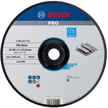 Зачистной круг Bosch PRO Metal 230х6х22.23 мм выпуклый (2608603184)