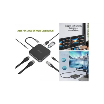 Порт-репликатор Acer 7-in-1, 8K, HDMI, DP, 2xUSB3.2, USB-C, RJ45, 3.5mm AP