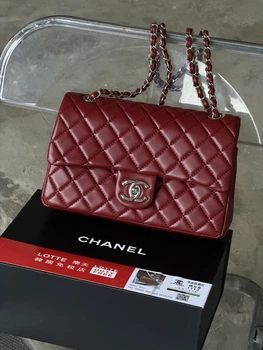 Сумка женская клатч через плечо Classic Double Flap Bag PREMIUM красный серебро