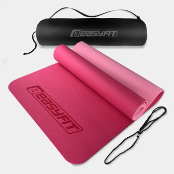 Коврик для йоги EasyFit TPE+TC ( Eco Friendly) 6 мм розовый - светло-розовый + чехол (двухслойный спортивный каремат, мат для фитнеса, пилатеса)
