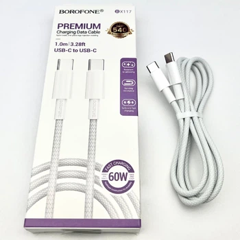 Кабель зарядки Type-C to Type-C 60W PD 3.0 Borofone BX117 1 м швидка зарядка QC PD Data cable White Білий 60 вт шнур