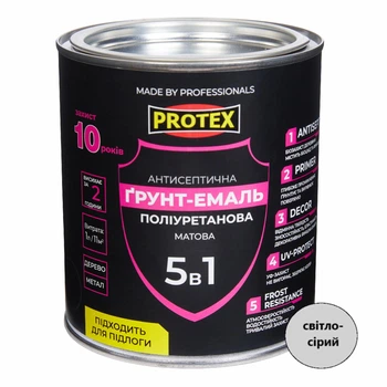 Грунт-емаль 5в1 поліуретанова для дерева матова PROTEX RAL 7047 світло-сіра 0.8кг 670мл