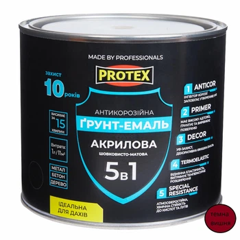 Грунт-емаль 5в1 акрилова ОР антикорозійна PROTEX RAL 3005 темна вишня 2.4кг 2л