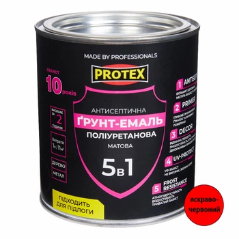 Грунт-емаль 5в1 поліуретанова для дерева матова PROTEX RAL 3020 яскраво-червона 0.8кг 670мл