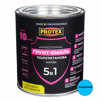 Грунт-емаль 5в1 поліуретанова для дерева матова PROTEX RAL 5015 блакитна 0.8кг 670мл