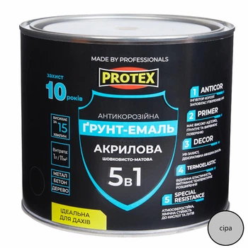 Грунт-емаль 5в1 акрилова ОР антикорозійна PROTEX RAL 7004 сіра 2.4кг 2л