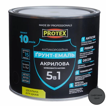 Грунт-емаль 5в1 акрилова ОР антикорозійна PROTEX RAL 7024 графітовий сірий 2.4кг 2л