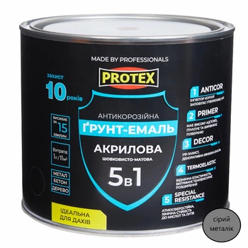 Грунт-емаль 5в1 акрилова ОР антикорозійна PROTEX RAL 9006 сіра металік 1.9кг 2л