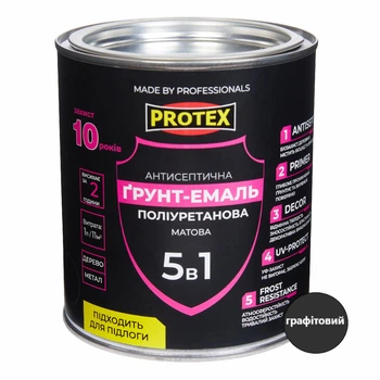 Грунт-емаль 5в1 поліуретанова для дерева матова PROTEX RAL 7024 графітова 0.8кг 670мл