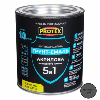 Грунт-емаль 5в1 акрилова ОР антикорозійна PROTEX RAL 7024 графітовий сірий 0.7кг 580 мл