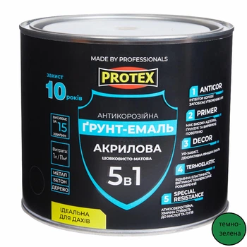 Грунт-емаль 5в1 акрилова ОР антикорозійна PROTEX RAL 6005 темно-зелена 2.4кг 2л
