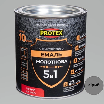 Емаль молоткова 5в1 антикорозійна Hammer Line PROTEX сіра 0.75кг 750мл
