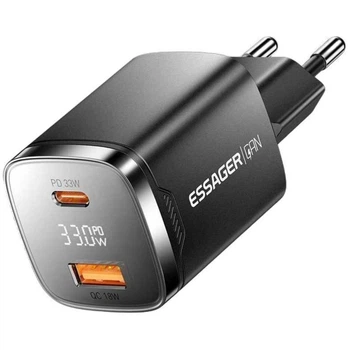 Зарядний пристрій ESSAGER Gamet Digital Display USB-C + USB 33W GaN Black (ECT33W-GMB01-Z)