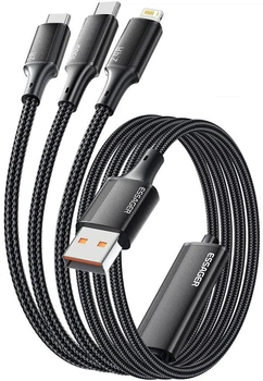 Кабель ESSAGER Simple 3-in-1 USB to Micro-USB + USB-C + Lightning 100W 1.2m Black (EXCMTL-JJ01-P)