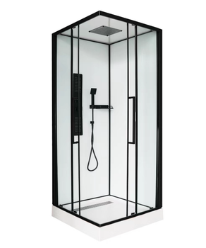 Душовий бокс INSANA Kira 90×90×210 см, квадратний, чорний профіль, прозоре скло, низький піддон