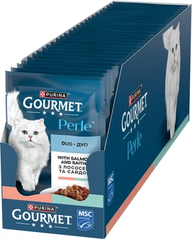 Вологий корм Purina Gourmet Perle Duo з лососем і сайдою міні-філе в підливці 85 г