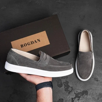 Чоловічі замшеві лофери весна осінь Urban Style 44 29 см Сірі