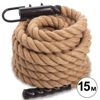 Канат спортивный для лазанья с креплением COMBAT BATTLE ROPE FI-0910-15 Материал: Сизаль + Винил Габаритные размеры: l-15м d-5см Цвет: Коричневый