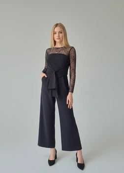 Комбинезон женский брючный с ажурными рукавами Zara Черный 14451 XS (на укр 40-42)
