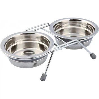 Миски Trixie для котов Eat on Feet двойные металлические на нескользящей подставке 2x250 мл/11 см 4011905252308