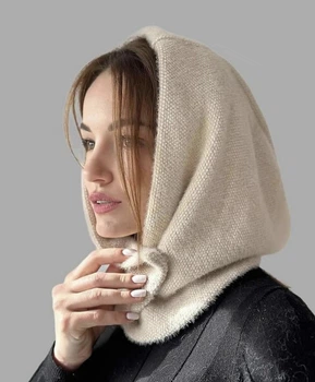 Капор альпака ангора на флісі зима бежевий