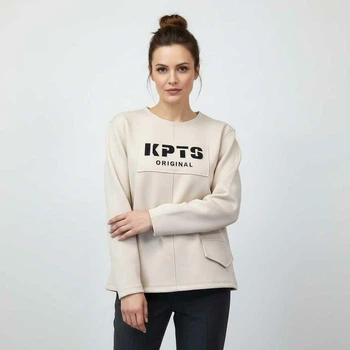 Женский лонгслив с декоративным принтом и накладным карманом KAPTSOVA MKKS020631 - 44, Бежевий