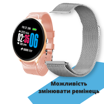 Смарт часы KMITX T12 ELEGANT Pink с СЕНСОРНЫМ экраном с пульсометром и тонометром
