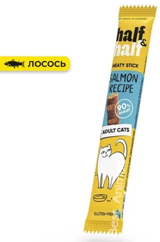 Ласощі для котів Half & Half Халф Халф паличка з лосося 5 г 1 шт (4823082431908)